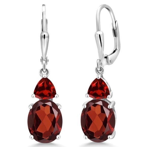 925 Sterling Silver with 6.68 Cttw Red Garnet Leverback Dangling Drop Earrings